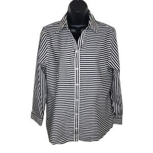 Chico's Wrinkle Resistant Black & White Striped Button-up Blouse Size 1 (Medium)